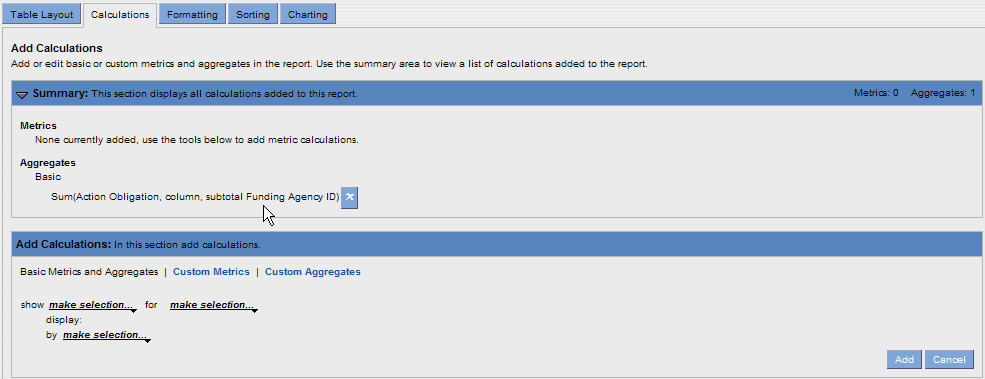 to place the calculations in the summary section.